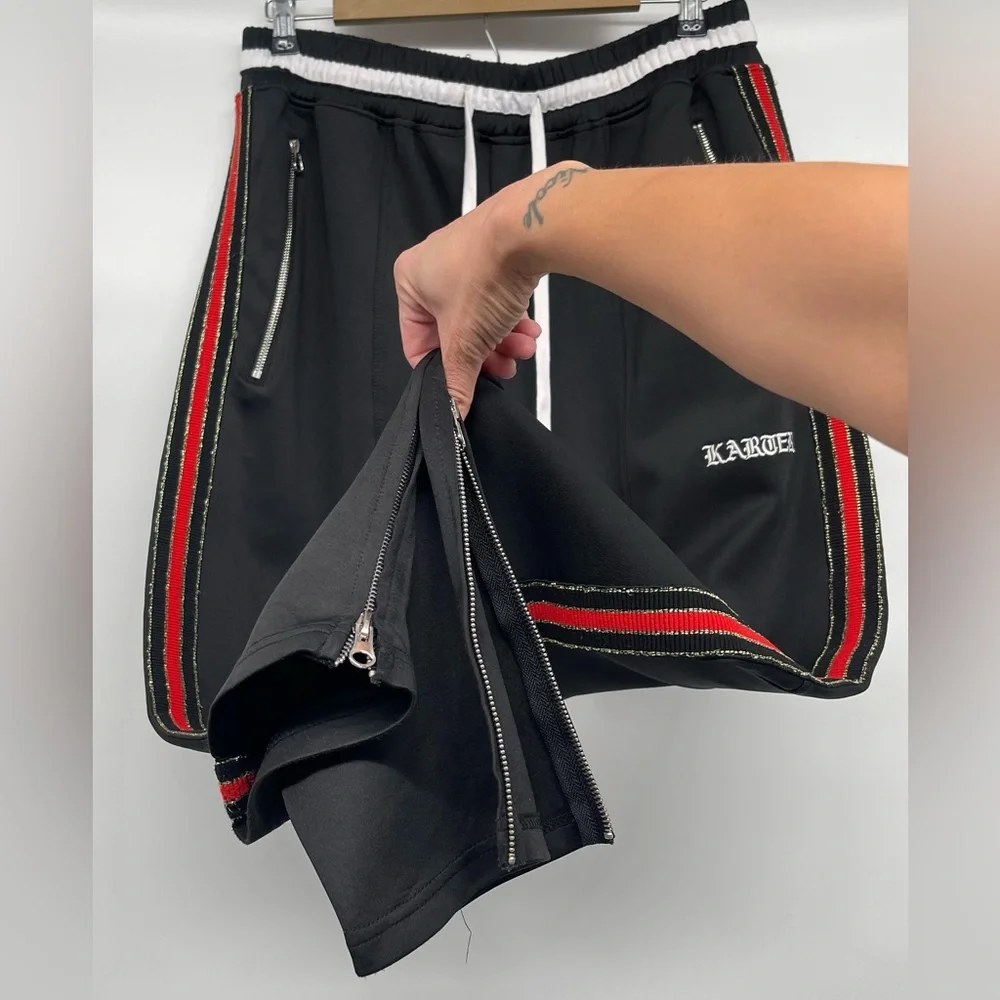 Karter Collection Track Pants Men's XL Black with Red Side Stripes Ankle Zippers - Picture 6 of 12